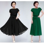  Summer/Autumn Work Wear Slim Sleeveless Back Zipper Bohemia Pleated Dress Long Chiffon Party Dress For Womans S-XXL D46501