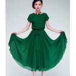  Summer/Autumn Work Wear Slim Sleeveless Back Zipper Bohemia Pleated Dress Long Chiffon Party Dress For Womans S-XXL D46501