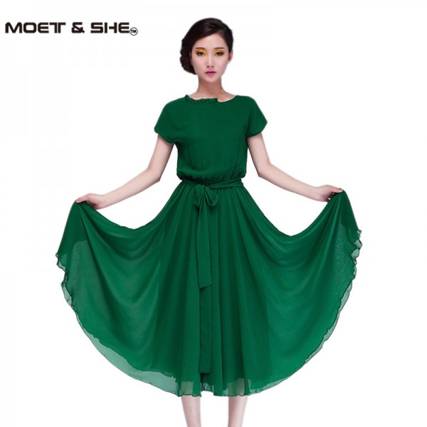  Summer/Autumn Work Wear Slim Sleeveless Back Zipper Bohemia Pleated Dress Long Chiffon Party Dress For Womans S-XXL D46501