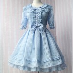  Sweet Half Sleeve Bow Knot Organza Pleated Organza Lolita Dress for Girl Free Shipping