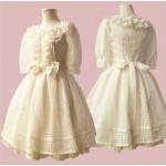  Sweet Half Sleeve Bow Knot Organza Pleated Organza Lolita Dress for Girl Free Shipping