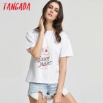  Tangada Fashion Women Summer Icecream Printed White T shirt Short Sleeve Cozy T-Shirts top tees Girl t shirt 90's AI2