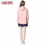  Tangada Spring Fashion Women Windbreaker Basic Coats Pink Bomber Jacket Pocket Zipper hooded print outwear Woman XL Plus BOG13