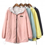  Tangada Spring Fashion Women Windbreaker Basic Coats Pink Bomber Jacket Pocket Zipper hooded print outwear Woman XL Plus BOG13