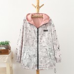  Tangada Spring Fashion Women Windbreaker Basic Coats Pink Bomber Jacket Pocket Zipper hooded print outwear Woman XL Plus BOG13