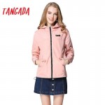  Tangada Spring Fashion Women Windbreaker Basic Coats Pink Bomber Jacket Pocket Zipper hooded print outwear Woman XL Plus BOG13