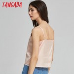  Tangada women tank top sexy Satin Look Silk Tanks Strappy backless girls camisole Beach short crop tops 2017 Pink camis 5D6