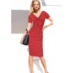  V Neck Pinup Rockabilly Bowknot Vintage Polka Dot Office Lady Casual Work Party Sheath Bodycon Pencil Dress 96