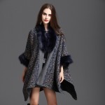  Winter Women Sweater Cardigan Female   High Quality  Faux Fox Fur Collar Poncho Cape Wool Shawl Cape 3 Colour