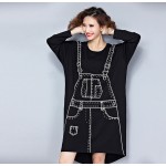  Women Dress Spring Autumn Oversized T shirt Dress Casual ukraine Vestidos Long Sleeve Print Long Black Dresses 