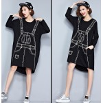  Women Dress Spring Autumn Oversized T shirt Dress Casual ukraine Vestidos Long Sleeve Print Long Black Dresses 