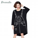  Women Dress Spring Autumn Oversized T shirt Dress Casual ukraine Vestidos Long Sleeve Print Long Black Dresses 