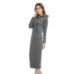  Women gray Casual Hooded Dress Long Paragraph Dress Add a Velvet High Waisted Long Sleeved 2016 Autumn Cotton Winter Dress