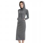  Women gray Casual Hooded Dress Long Paragraph Dress Add a Velvet High Waisted Long Sleeved 2016 Autumn Cotton Winter Dress