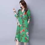  fashion cotton linen vintage print  women casual loose long autumn spring dress vestidos femininos party 2018 dresses