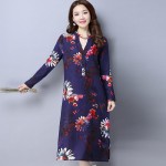  fashion cotton linen vintage print  women casual loose long autumn spring dress vestidos femininos party 2018 dresses