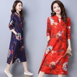  fashion cotton linen vintage print  women casual loose long autumn spring dress vestidos femininos party 2018 dresses