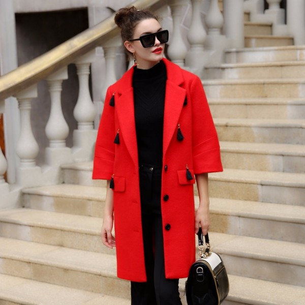  manteau femme Winter Coat Women Warm Wool Coat Long Women's Cashmere Coat  Fashion Jacket Outwear  flare sleeve manteau 66135A