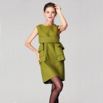  new 2017 winter 100% High-grade Green / Black style sleeveless sophisticated women wool dress