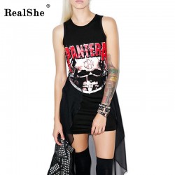 1 Piece Cotton Mesh Women's Summer Plus Size Sexy Black Skeleton Printing Irregular Hand Painted Sleeveless Dress Lady Fourreau