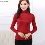 100% Pure Silk 2016 New Autumn Basic Women Long Sleeve Turn-Down Collar Casual Tees T Shirt Tops Female Plus Size L XXXL T-shirt