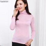 100% Pure Silk 2016 New Autumn Basic Women Long Sleeve Turn-Down Collar Casual Tees T Shirt Tops Female Plus Size L XXXL T-shirt