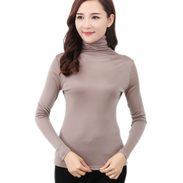 100% Pure Silk 2016 New Autumn Basic Women Long Sleeve Turn-Down Collar Casual Tees T Shirt Tops Female Plus Size L XXXL T-shirt