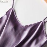 100% Pure Silk Women's Camis Fashion Simple Women Halter Tops Purple V Collar Female Camisoles Woman Sleeveless Silk Satin