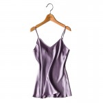 100% Pure Silk Women's Camis Fashion Simple Women Halter Tops Purple V Collar Female Camisoles Woman Sleeveless Silk Satin