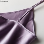 100% Pure Silk Women's Camis Fashion Simple Women Halter Tops Purple V Collar Female Camisoles Woman Sleeveless Silk Satin