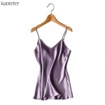 100% Pure Silk Women's Camis Fashion Simple Women Halter Tops Purple V Collar Female Camisoles Woman Sleeveless Silk Satin