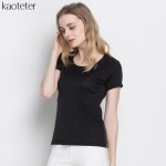 100% Pure Silk Women's T-Shirts Femme Tops Tees Shirt Women Casual Solid Candy Color Female Short Sleeve Fashion Ladies Shirts