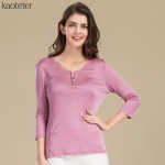 100% Pure Silk Women's T-shirts Femme 3/4 Sleeve Loose Casual Tees Shirt Women Tops Ladies Candy Color Shirts Female T-shirt