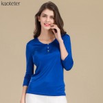 100% Pure Silk Women's T-shirts Femme 3/4 Sleeve Loose Casual Tees Shirt Women Tops Ladies Candy Color Shirts Female T-shirt