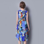 100% SIlk Dress Pure Silk Fabric Women Dresses Official Lady Dress Printed Blue Pattern