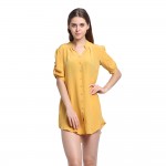 100% Silk Long Shirt Natural Silk Crepe De Chine New Women Fall Half Sleeve Shirt Exclusive Desigual with Belt