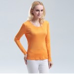 100% pure REAL SILK women base knitted long sleeve T shirt  Basic round neck camisetas femininas undershirt Large size NEW