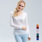 100% pure REAL SILK women base knitted long sleeve T shirt  Basic round neck camisetas femininas undershirt Large size NEW