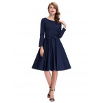 100%Cotton Long Sleeve 50s rockabilly dresses 2016 Autumn Retro Vintage 1950s Big Swing Midi Tunic Rockabilly Dress With Belt