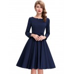 100%Cotton Long Sleeve 50s rockabilly dresses 2016 Autumn Retro Vintage 1950s Big Swing Midi Tunic Rockabilly Dress With Belt