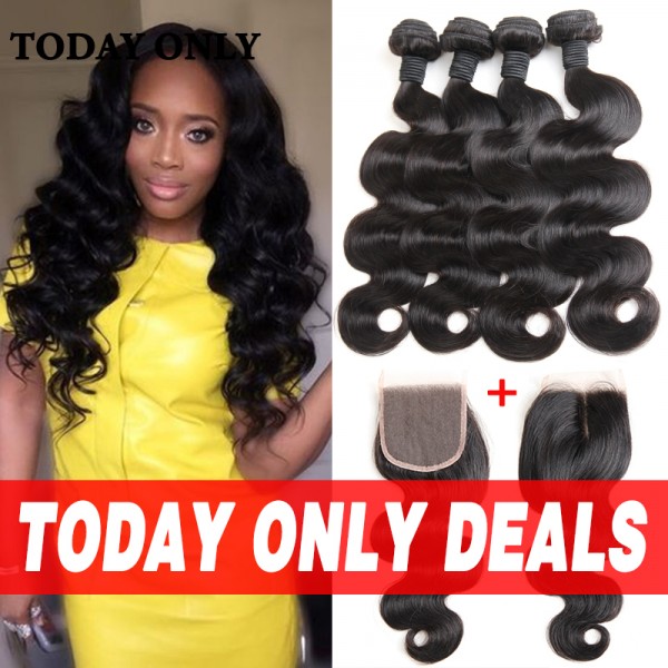 10A Mink Brazilian Virgin Hair 4 Bundles With Closure Brazilian Body Wave with Closure Best Human Hair Bundles with Lace Closure