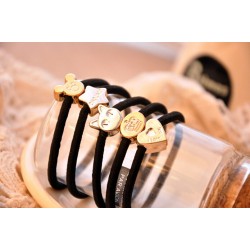 10pcs 10style 55mm Gold Plated Black Elastic Ponytail Holders Hair Accessories For Girl Women Rubber Band Tie Gum (Mix Style)