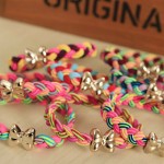 10pcs/lot High Quality Weaves Wide Gold Plated Bowknot Ponytail Elastic Holders Hair Accessories Girl Women Rubber Band Tie Gum