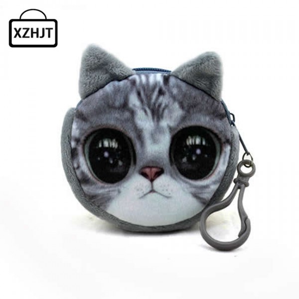 11 Style Mini 3D Cat Plush Coin Purse Animals Prints Zipper Wallets Harajuku Children Bag Women Billeteras Cute Monedero Gato