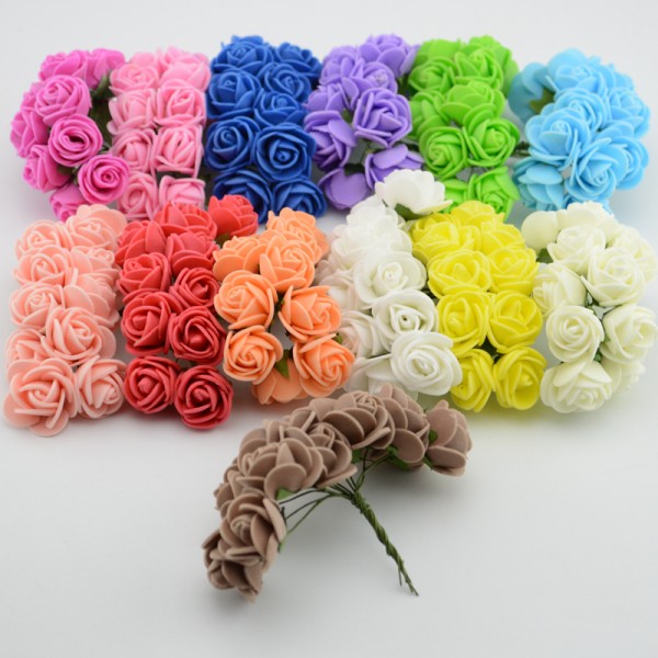 12pcs/lot Simulation Mini Rose Artificial flower foam flower diy flower ball garland headdress Wedding decoration Bridal Flowers