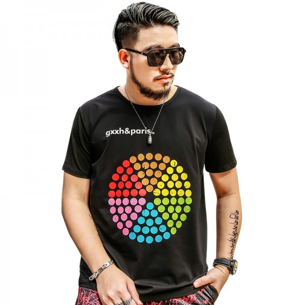 140kg Fat T shirt Men Fashion 2017 Summer T Shirt Homme Big Size Short Sleeve Colorful Circle Casual Mens T-shirt 5xl 6XL 1638