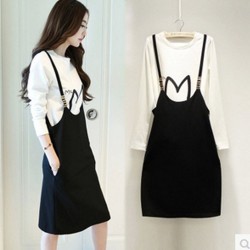 16 Spring and Autumn new Korean female summer strap dress two-piece suit long-sleeved dress casual loose long