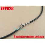 (16"-38") 20pcs 3mm black Real leather necklace stainless steel accessories jewelry DIY ZPP028