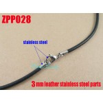 (16"-38") 20pcs 3mm black Real leather necklace stainless steel accessories jewelry DIY ZPP028