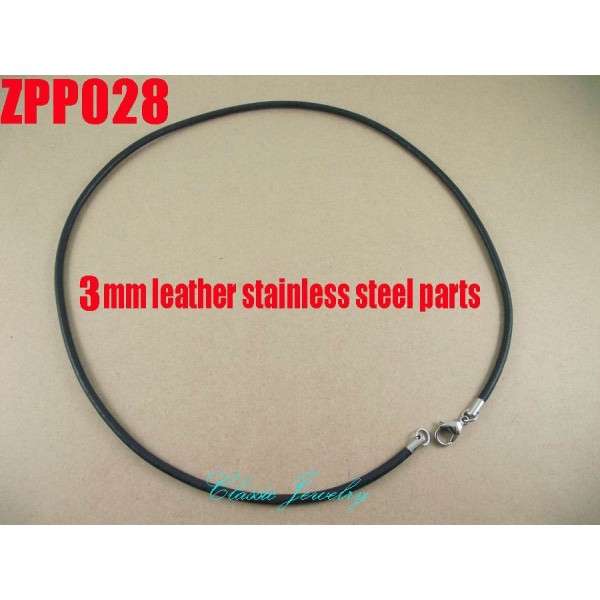 (16"-38") 20pcs 3mm black Real leather necklace stainless steel accessories jewelry DIY ZPP028